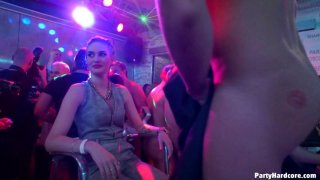 Slutty lesbian chicks fele up each other and give a blowjob at the party Thumbnail