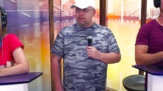 Sexy blonde slut seduces dude for him to loose the game by showing off her tits Thumbnail